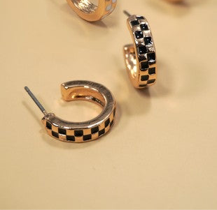 Checkered Hoop Studs