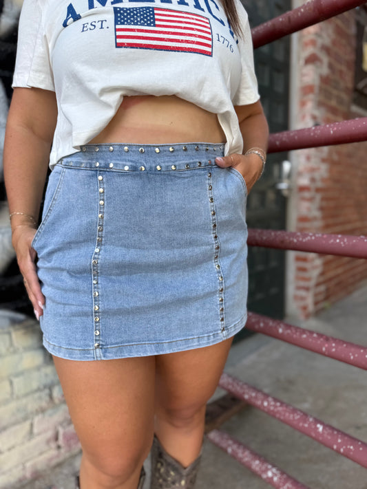 Studded Denim Skort