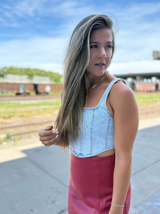 Denim Rhinestone Crop