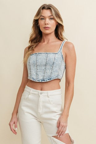 Denim Rhinestone Crop