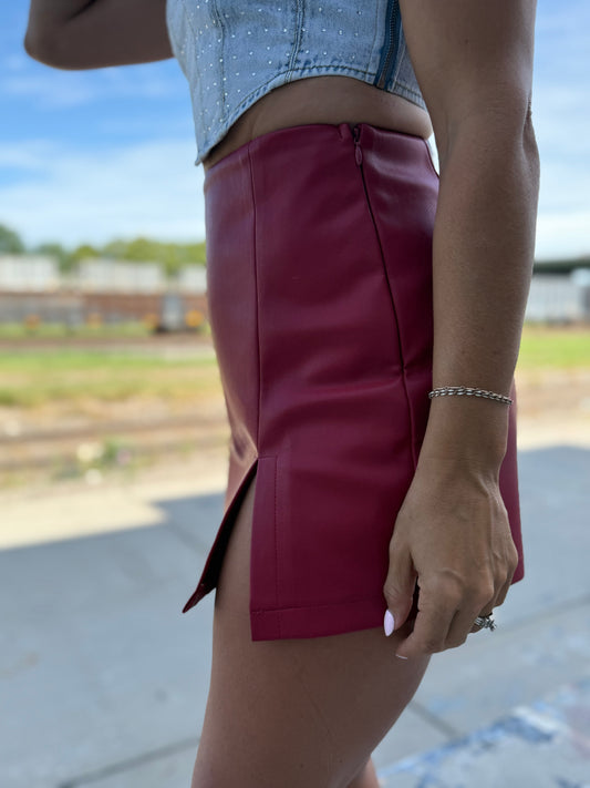 Reba Red Leather Skort